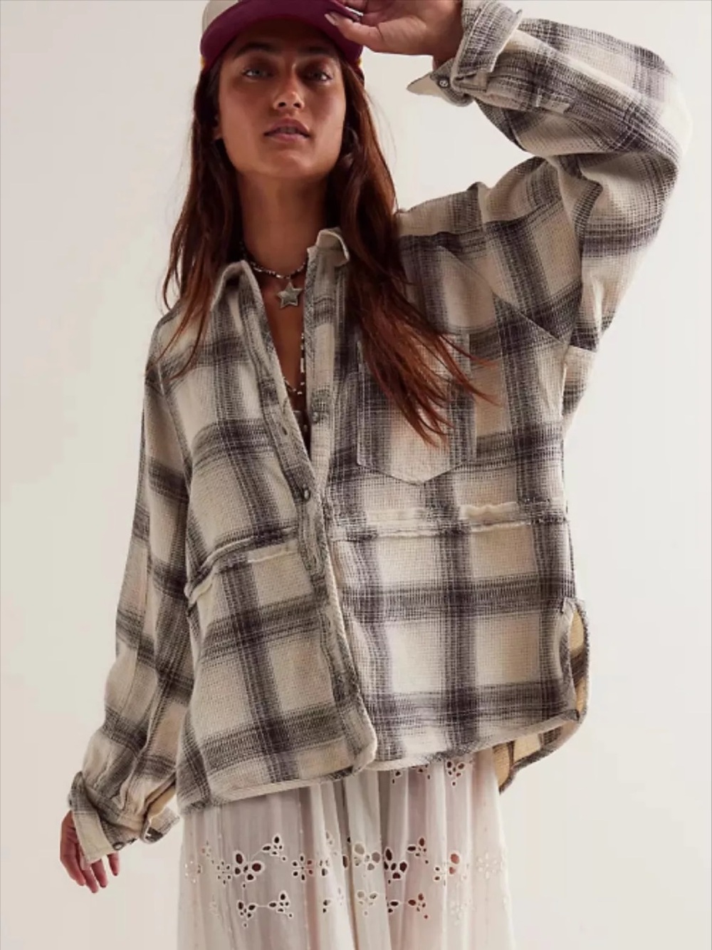 EUC Free People Cozy in Plaid Shirt Sz S